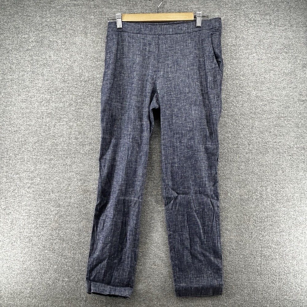 Theory Thaniel Tierra Pants Women Size 4 Pull On Blue Wash Linen Blend